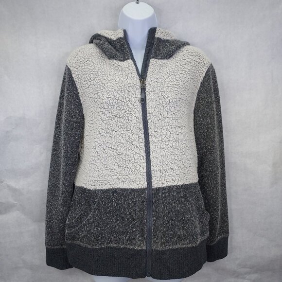 Toad & Co Wildwood Sherpa Hoodie Women's Med Gray Heather & Charcoal Wool Jacket - Picture 1 of 16